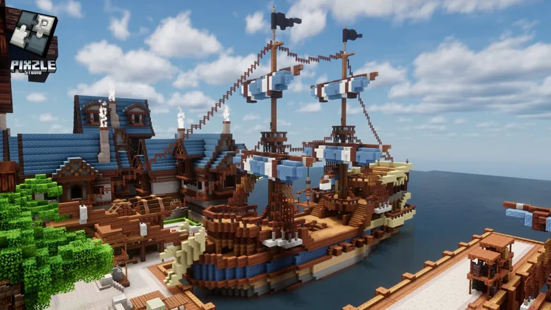 Minecraft build: Harbor & Sailing Ships