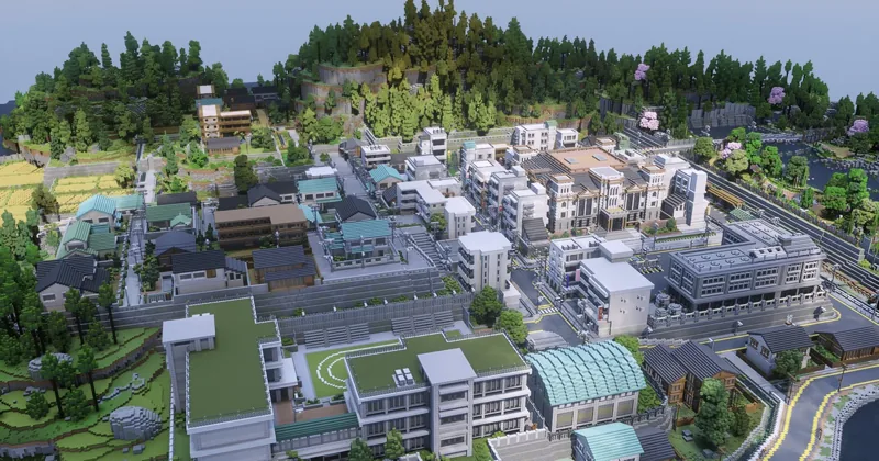 Minecraft build: Japanese Town — Skyline