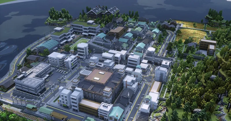 Minecraft build: Japanese Town — Aerial