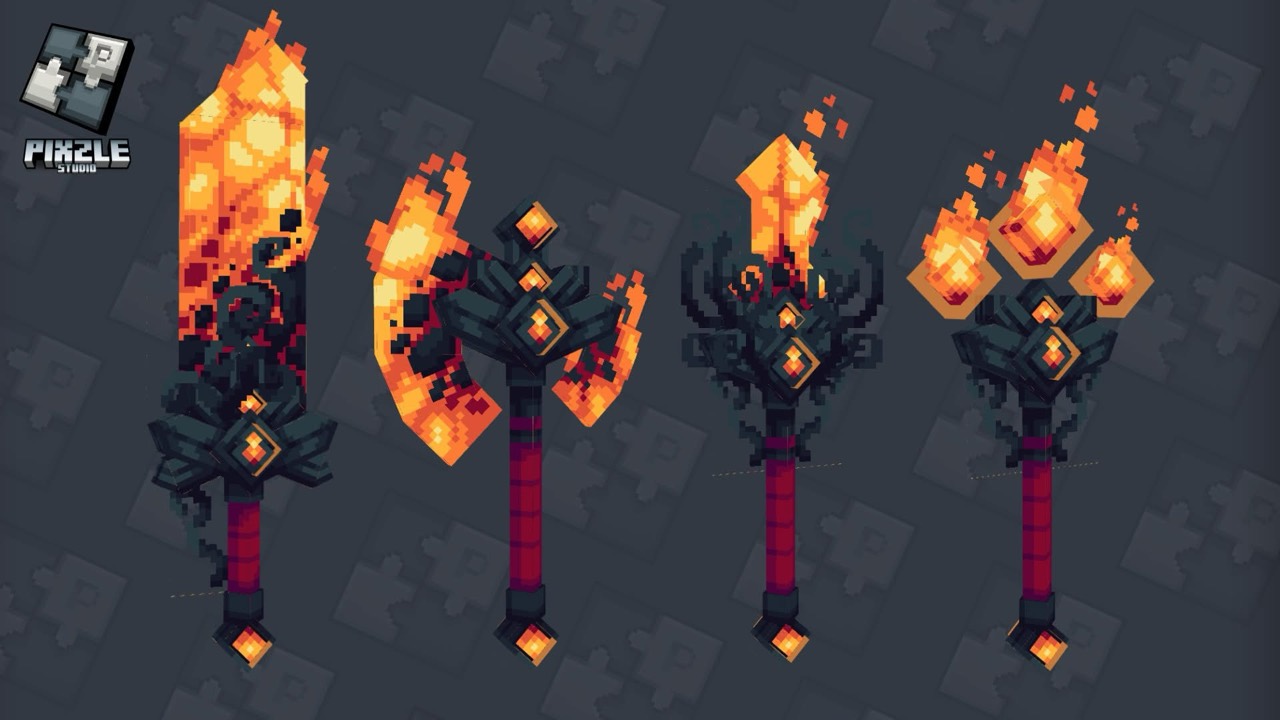 A flame-themed weapon collection
